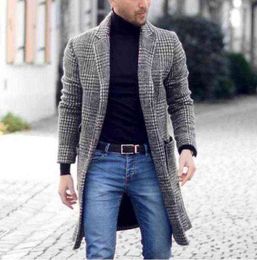 Men's Wool & Blends Plaid Mens Woollen Coat Young Winter Trendy Mid-length Men Overcoat Long Jacket T220810