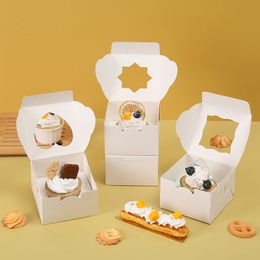 Disposable White Bakery Boxes Cake Boxes Pastry Boxes Heart Star Shape with Window for Cookies Donuts Chocolate Strawberries Pie MJ0505