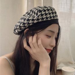 Berets Fashion Women Houndstooth Classic Plaid Beret Hats Ladies French Wedding Dress Up With Adjustable RopeBerets Chur22