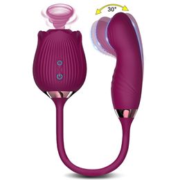 Powerful Rose Vibrator Adult Sex Toy Female Clitoris Nipple Clit Sucker G Spot Vacuum Stimulator Dildo for Women Finger Wiggle 220817
