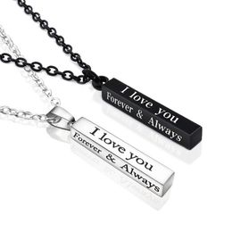 Stainless Steel Couple Lovers Necklace Pendant Square Men's Women's Lady's Silver Black Gold I love You Forever And Always Wedding Wishing Charm Jewellery With chains