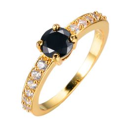 Wedding Rings Cool Female Black Round Crystal Ring Charm Yellow Gold Color Engagement Simple Zircon Stone For WomenWedding