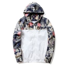 Floral Jacket Autumn Mens Hooded Jackets Slim Fit Long Sleeve Homme Trendy Windbreaker Coat Brand Clothing Drop Shipping T200107