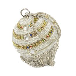 Evening Bags Fashion Colourful Pearl Crystal Ball Wristlets Handbags Roundness Party Purse Wedding Bride Day ClutchesEvening