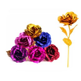 24K Foil Plated Gold Rose Flower Room Decor Lasts Forever Love Wedding Decorations Lover Creative Mother's/Valentine's Day Gift