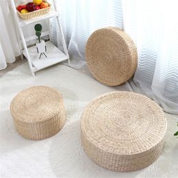 Rustic Floor Cushion Straw Pouf Seat Meditation Yoga Round Mat Tatami Floor Cushions Chair Cushion Buckwheat Floor Seat Cushion 220402