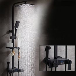 Bathroom Shower Set Black Gold Silver Platinum Thermostatic Digital Display Hot Cold Single Handle Wall-mounted Shower Systems