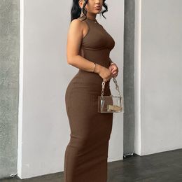 Hugcitar Ribbed Solid Hollow Out Backless Sleeveless Sexy Slit Mini Dress Bodycon Summer Women Outfits Elegant Party Y2K 220526