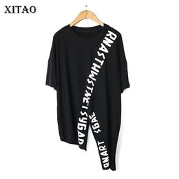 XITAO Irregular Letter T Shirt Fashion Women Pullover Goddess Fan Print Patchwork Elegant Casual Style Loose Tee 210317