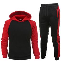 Men's Tracksuits Men Autumn Long Sleeve Pocket Hoodie Pants Colour Block Sports Tracksuit OutfitMen's