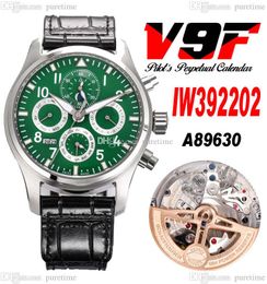 V9F 392202 Perpetual Calendar A89630 Automatic Mens Watch Le Petit Prince Steel Case Green Dial White Markers Leather Strap Super Edition Puretime C3