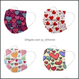 Designer Masks Housekee Organisation Home Garden 3 Layers Protective Lovers Adt Disposable Printing Heart Shaped Face Shield Dustproof Val