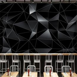 Custom Modern Abstract 3D Black Geometric Photo Wall Paper 3D Bar Office Game Room Decor Mural Wallpaper