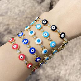 Charm Bracelets Enamel Blue Eye For Women Copper Zircon Round Beads Bracelet Lucky Turkish Jewellery Gifts Ojo Brtf68Charm