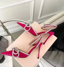 Summer sandals Satin bow Heels Crystal Rhinestone Evening Fashion Stiletto Women elegant luxury Designer Ankle strap Dress 35-39