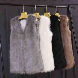 Womens Winter Sleeveless Slim Vest Jackets Coat Fashion Faux Fur Women Ladies Outerwear Waistcoat Black Grey Plus Size 3XL L220714