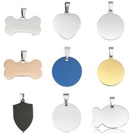 Stainless Steel Dog Tag Metal Bone-shaped Pet ID Card Anti-lost Necklace Pendants for Dog