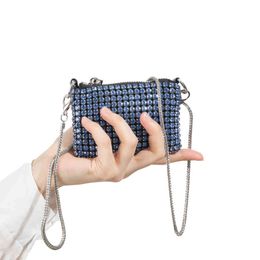 Mini Sparkling Crystal Rhinestone Crossbody Bag with Metal Chain Luxury Design Brand Bling Clutch Evening Handbags 220705