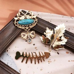 Pins Brooches Fishbone Bow Metal Pendant Marble Stones Sweater Dress Decoration JewelryPinsPins