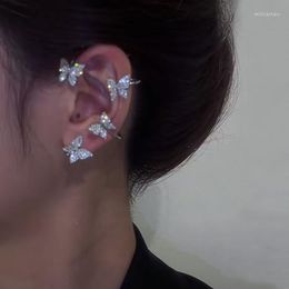 Clip-on & Screw Back Fashion Women's Earrings Ear Cuff Fine Sweet Shiny Zircon Four Butterfly Bones Clip For Women Jewellery Party Jewellery
