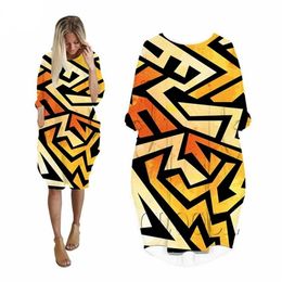 Geometry Abstract Dress 3D Printed Colourful Streetwear Women Pocket Dresses Harajuku Long Sleeve Hip Hop Style Clothes W220617