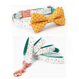 Girl Dog Collar Sprinkles Pattern Bow Rose Gold adjustable pet puppy cat collar bow Y200515