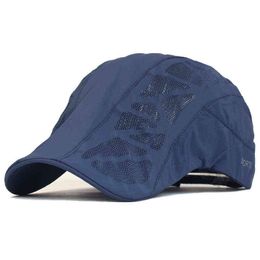 Summer Men Women Hats Breathable Mesh Quick Dry Newspaper Seller Caps Outdoor Gorro Hombre Boina Golf Hat Fashion Solid Flat Cap J220722
