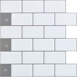 Wall Stickers Peel And Stick Tile Backsplash - 12"x12" Premium Anti Mould Kitchen White- 1 SheetWall