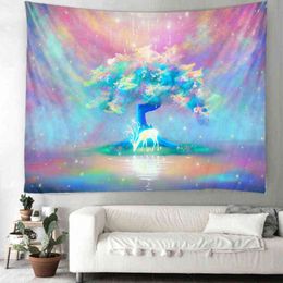 Nature Forest Tapestry Dream Tree Wall Mounting Hippie Mandala Tapiz Landscape Home Decoration Carpet J220804