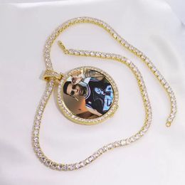 photo necklaces UK - Men's Hip Hop Pendant Necklaces Round Photos Custom Made Photo Medallions Pendant Picture Necklace & Tennis Chain Gold Silver Cubic Zircon Jewelry