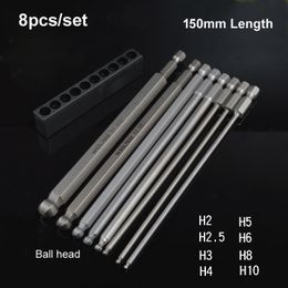 8Sizelot S2 Steel Magnetic Hex 150mm Length Ball Head Hexagon Screwdriver Bit Set Hand Tools h2 H2.5 H3 H4 H5 H6 H8 H10 Y200321