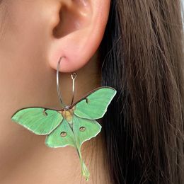 Green Butterfly Moth Unusual Acrylic Hanging Pendants Earrings for Women Female Girls Funny Statement Vintage Earring Jewelry