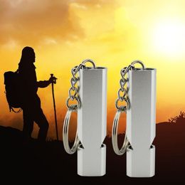 Easy to carry keychain Household Sundries Aluminium alloy dual-frequency survival whistles double-tube outdoor survival whistle equipped with EDC tools LK125