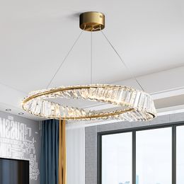 220v modern crystal chandelier Pendant Lamps for living room new design mobius ring home decoration indoor lighting fixtures gold ceiling