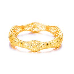 Hollow Women Bangle Irregular Buckle Bangle 18k Yellow Gold Filled Lady Girlfriend Wedding Party Jewelry Gift Dia 60mm