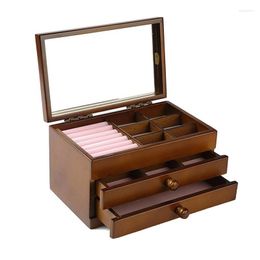 Jewellery Pouches Bags Oversize Premium Three-Ayers Flannel Organiser Box Wooden Cufflink Case Earrings Rings Storage With Lock Rita22