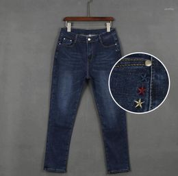 Plus Size 38 Women Embroidery Denim Pants 2022 Autumn Fashion Loose Slim Brand High Quality Female Cowboy Jeans Gx1201 Women's