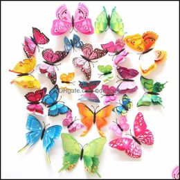 Fridge Magnets Home Decor Garden House Decoration Double Wings Magnet Butterflies Refrigerator Stickers Removable 3D Wall 12 Pcs Drop Deli