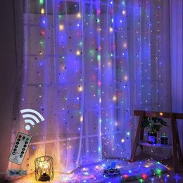 Strings Remote Control 3x2m 200 LED Window Curtain Lights Copper Wire Christmas Fairy String Light Wedding Party Decorations USB PoweredLED