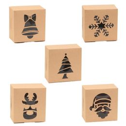 Gift Wrap 5pcs Christmas Kraft Paper Cookie Boxes Candy Box Bags Food Packaging Party Kids Year Navidad 2022
