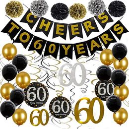 Party Decoration 60th Birthday Decorations Cheers to 60 Years Black and Gold 60th Birthday Party Supplies With 60th Hanging Swirls 