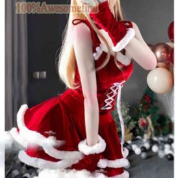 lady santa claus costume NZ - Women Christmas Lady Santa Claus Cosplay Come Winter Red Top Skirt Cape Cloak Sexy Lingerie Maid Bunny Uniform Fancy Dress T220808