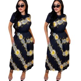 2022 Two Piece Dress Summer Designer Pleated Skirts Suits Womens T Shirts Outfits Fashion High Quality Print Clothes K290