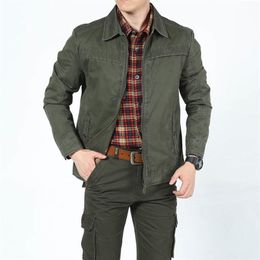 Autumn Jacket Mens Military Jacket Coat Casual Turn-down Collar Veste Homme Solid Leisure Coat Male Cotton Outerwear Size M-3XL 201127
