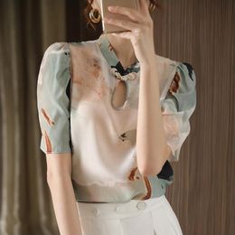 Ethnic Clothing Chinese Qipao Tops Women Camisa China Flower Print Pattern Cheongsam Shirt Traditional BlouseEthnic