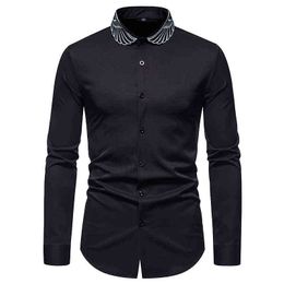 Mens Long Sleeve Dress Shirts Brand Embroidery Button Up Shirt Men Party Wedding Prom Tuxedo Shirt Male Camisa Masculina L220704