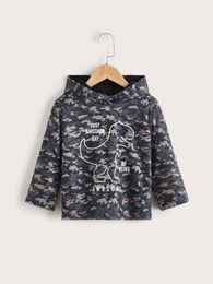 Toddler Boys Dinosaur And Camo Print hoodie SHE