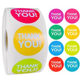 500pcs 1inch 1.5inch Colourful Thank You Paper Adhesive Stickers For Business Box Package Bag Envelope Wedding Label