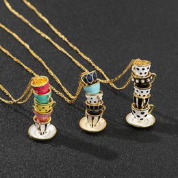 Pendant Necklaces Fashion Sweater Chain Teacup Necklace Mini Tea Cup Flagon Pendants Clothing Accessories For Women Girl Enamel JewelryPenda