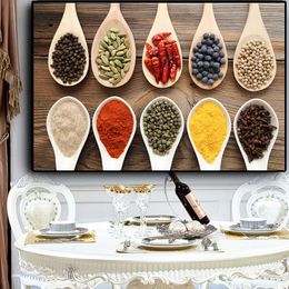 Kitchen Canvas Painting Grains Spices Spoon Peppers Cuadros Scandinavian Posters and Prints Wall Art Food Picture Living Room